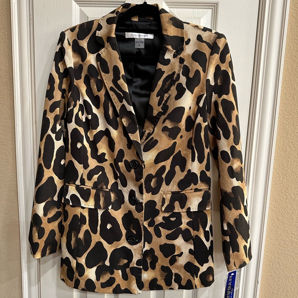 Peter Nygard Black and Tan Blazer with Leopard Print-NWT. Size SM